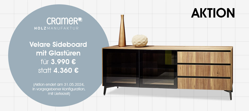 Velare Sideboard mit Glastüren aus der Cramer Holzmanufaktur: Jetzt zum Aktionspreis